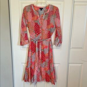 TALBOTS Pink Floral Belted Shirtdress Women's Size 4
